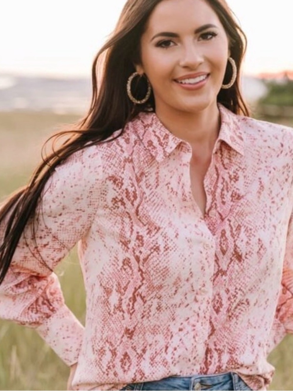 Rachel Parcell Dusty Pink Snake-Print Button Shirt Size XS